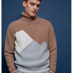 Maison Montagut Col Roule Tricolore En Cachemire 4 Fils - Rapiere>Homme Pulls