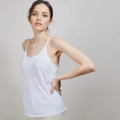 Maison Montagut Debardeur A Fines Bretelles En Lin Flamme - Bajah><noscript><img width=