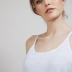 Maison Montagut Debardeur A Fines Bretelles En Lin Flamme - Bajah><noscript><img width=