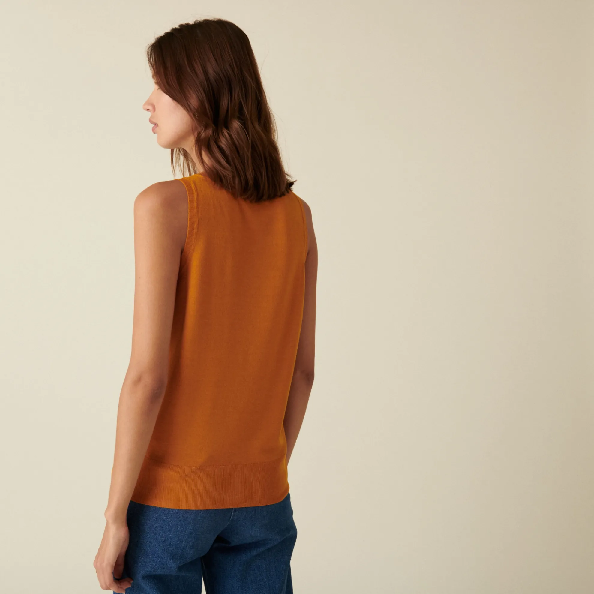 Maison Montagut Debardeur Col V A Point Jersey En Laine Merinos - Atta>Femme Débardeurs