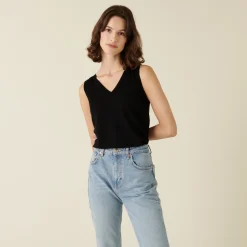 Maison Montagut Debardeur Col V A Point Jersey En Laine Merinos - Atta><noscript><img width=