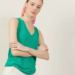 Maison Montagut Debardeur Col V En Lin Flamme - Boreal><noscript><img width=