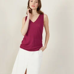 Maison Montagut Debardeur Col V En Lin Flamme - Boreal><noscript><img width=