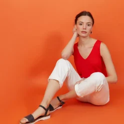 Maison Montagut Debardeur Col V En Lin Flamme - Boreal><noscript><img width=