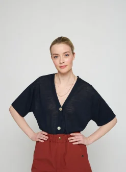 Maison Montagut Gilet Manches Courtes En Lin Flamme - Tanya><noscript><img width=