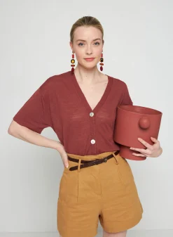 Maison Montagut Gilet Manches Courtes En Lin Flamme - Tanya><noscript><img width=