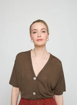 Maison Montagut Gilet Manches Courtes En Lin Flamme - Tanya><noscript><img width=