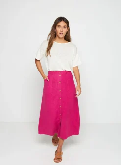 Maison Montagut Jupe Longue A Boutons En Lin - Tourya>Femme Jupes