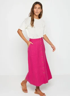 Maison Montagut Jupe Longue A Boutons En Lin - Tourya><noscript><img width=