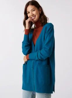 Maison Montagut Long Cardigan Col V En Cachemire A Fentes Et Poches - Aden>Femme Vestes Et Gilets