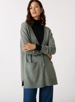 Maison Montagut Long Cardigan Col V En Cachemire A Fentes Et Poches - Aden><noscript><img width=