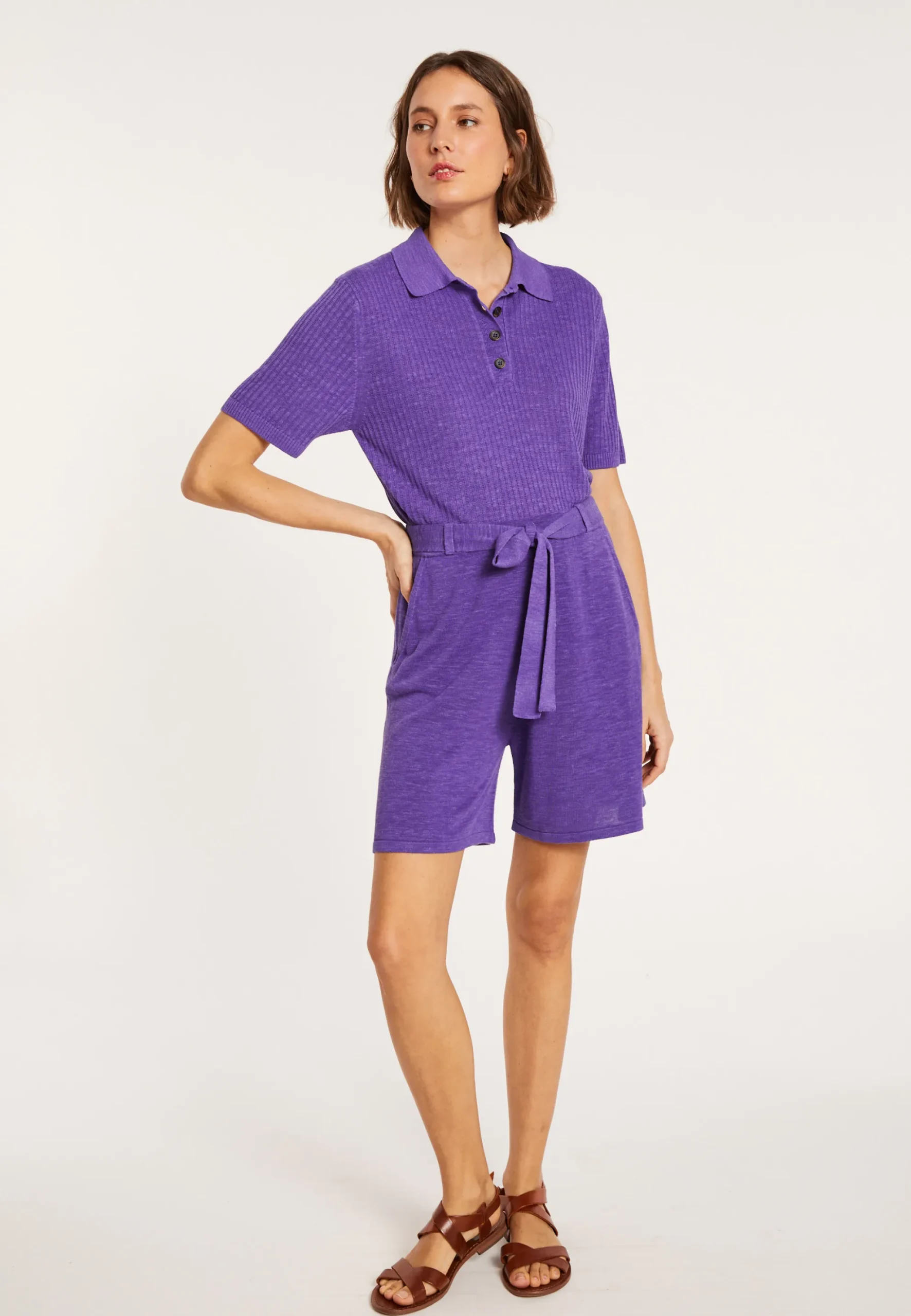 Maison Montagut Polo A Cotes En Lin Flamme - Petunia>Femme T-Shirts