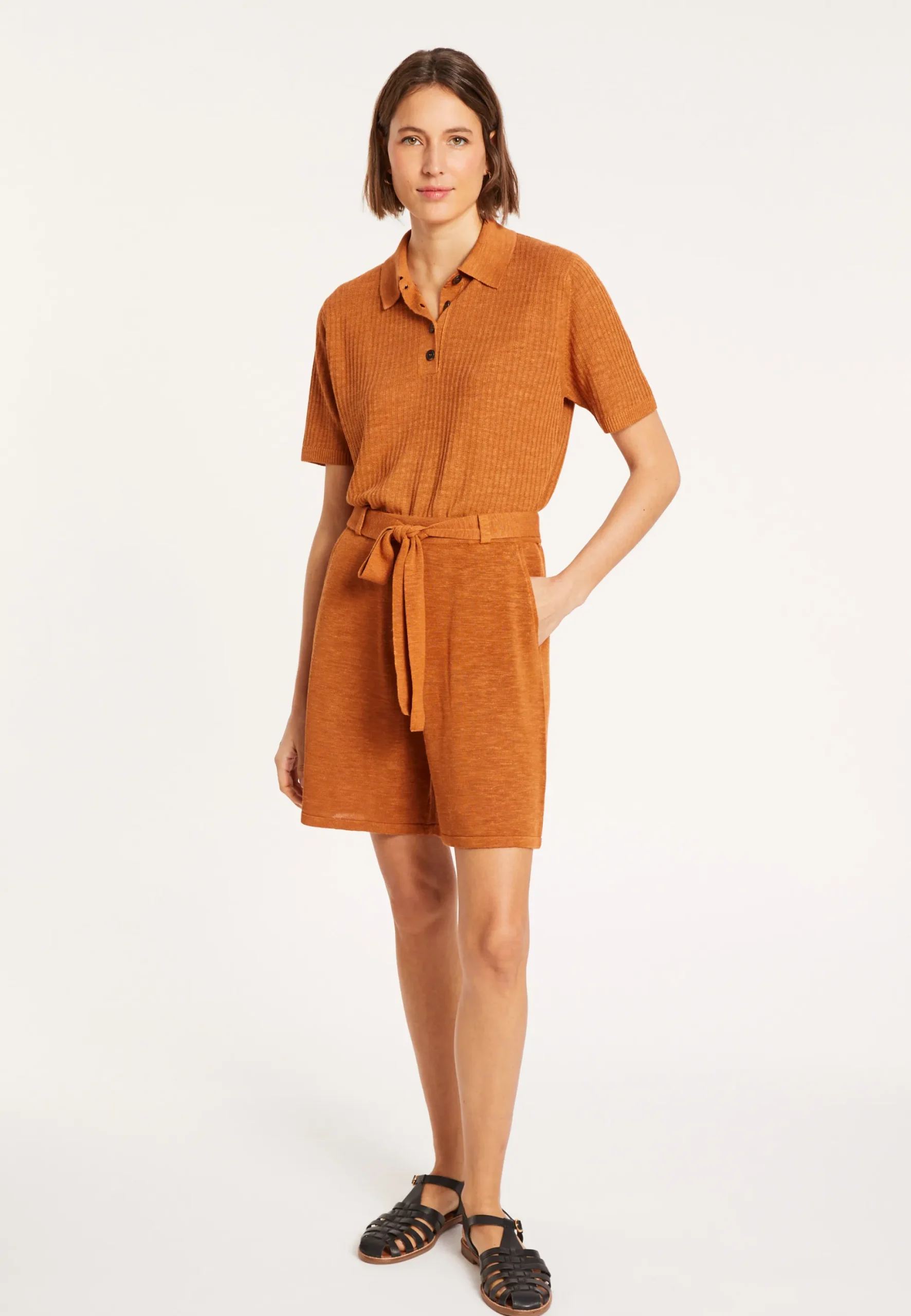 Maison Montagut Polo A Cotes En Lin Flamme - Petunia>Femme T-Shirts