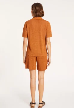 Maison Montagut Polo A Cotes En Lin Flamme - Petunia><noscript><img width=