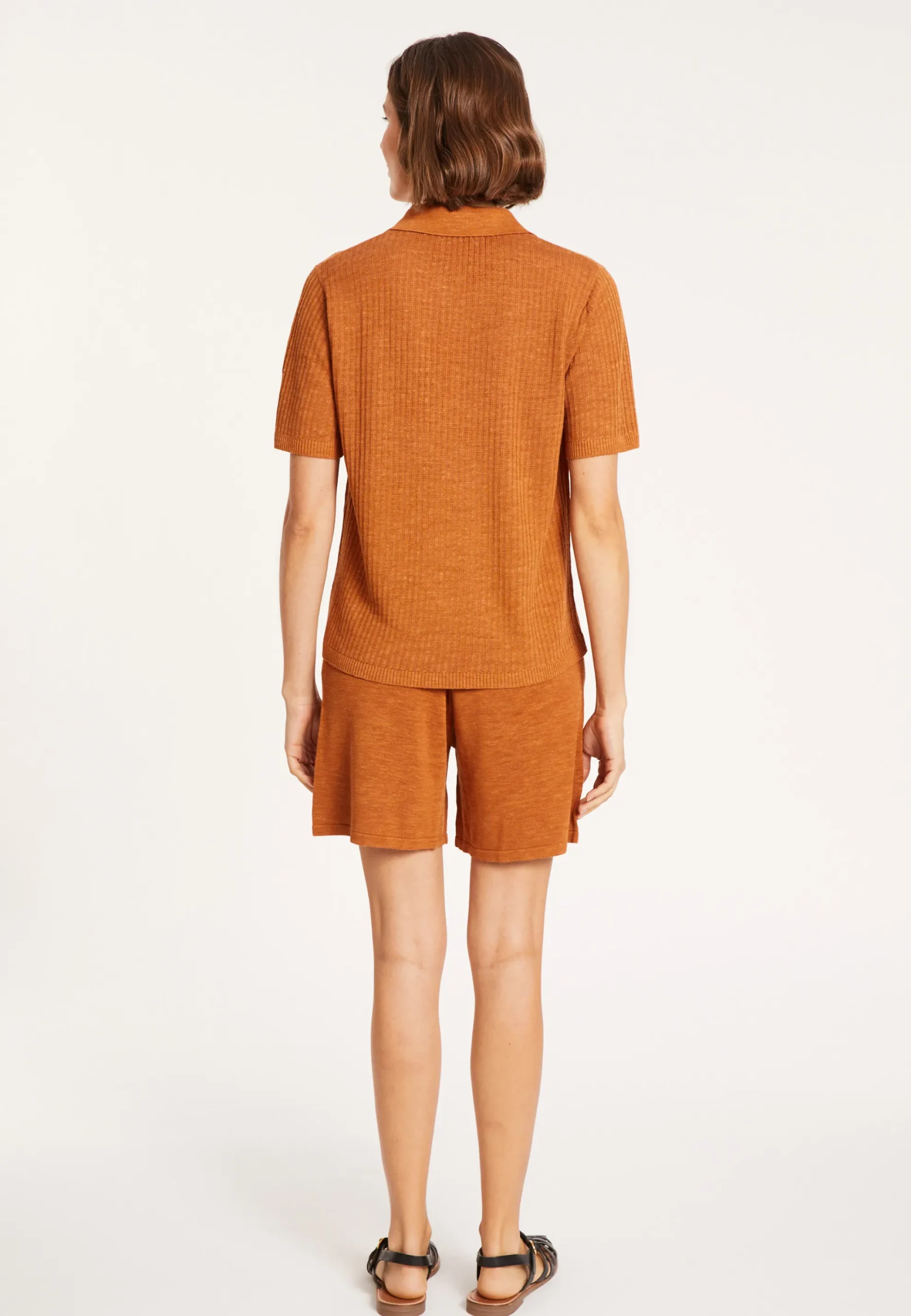 Maison Montagut Polo A Cotes En Lin Flamme - Petunia>Femme T-Shirts