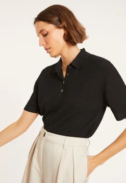 Maison Montagut Polo A Cotes En Lin Flamme - Petunia><noscript><img width=