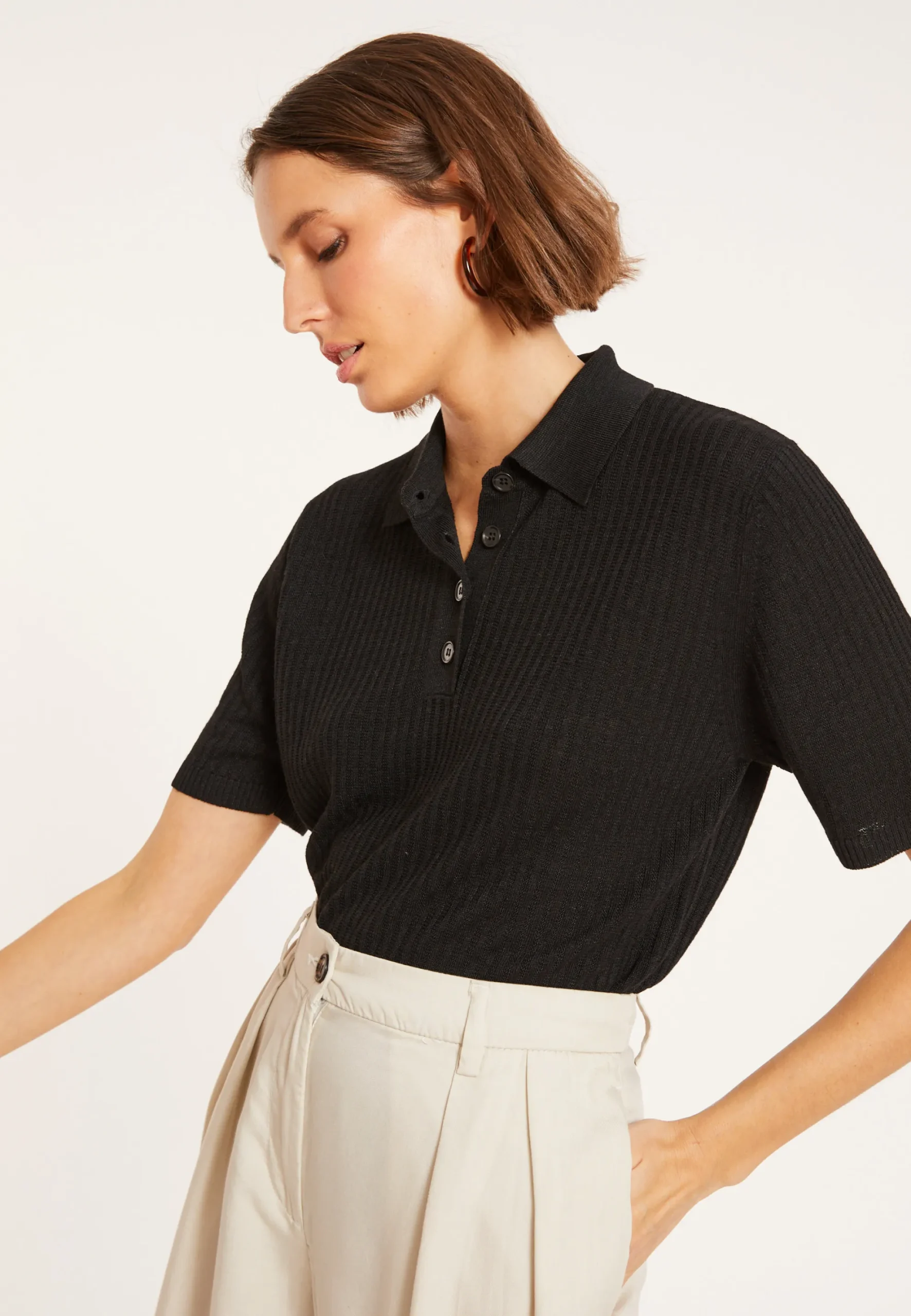 Maison Montagut Polo A Cotes En Lin Flamme - Petunia>Femme T-Shirts