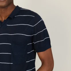 Maison Montagut Polo Bicolore En Lin Flamme - Pierre>Homme Polos