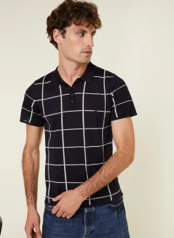 Maison Montagut Polo Homme Carreaux Fil Lumiere - Marin><noscript><img width=
