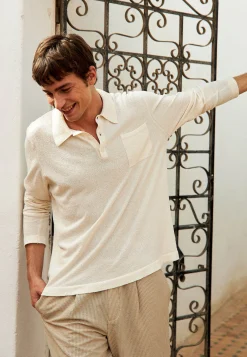 Maison Montagut Polo Manches Longues En Coton Brosse - Donovan><noscript><img width=
