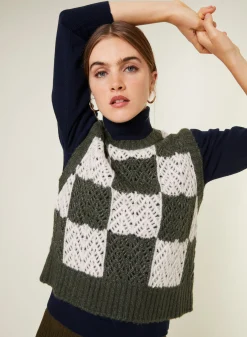 Maison Montagut Pull Ajoure Sans Manches En Laine Cocon - Geva><noscript><img width=