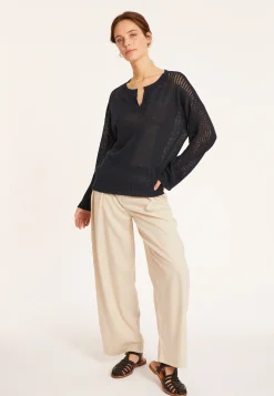 Maison Montagut Pull Ample En Lin Manches Ajourees - Molene><noscript><img width=