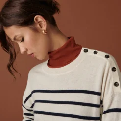 Maison Montagut Pull Boutonne A Col Rond Bicolore En Cachemire - Dalton>Femme Pulls