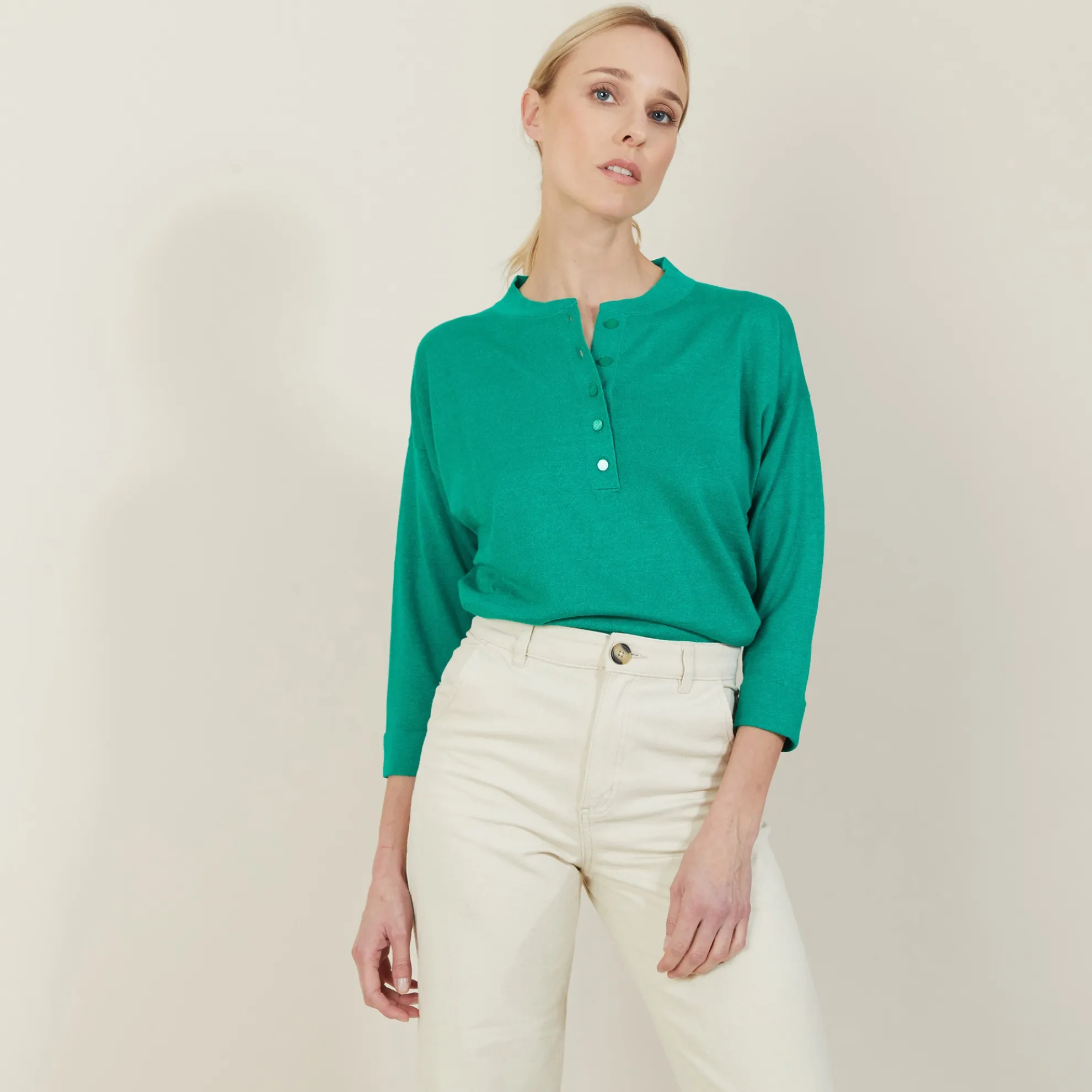 Maison Montagut Pull Col Boutonne En Lin Cachemire - Naza>Femme Pulls