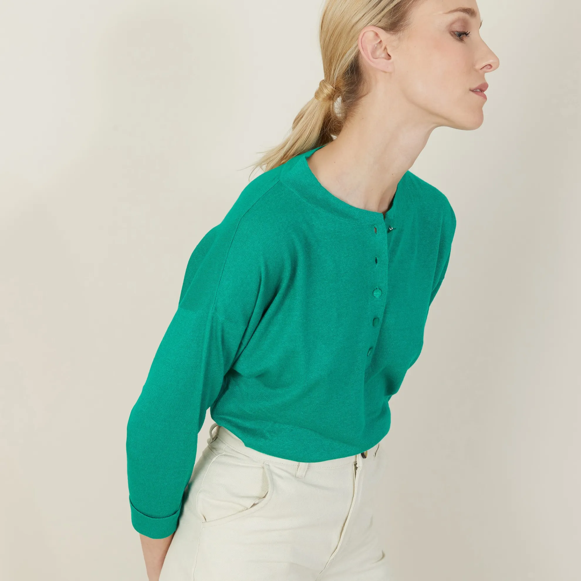 Maison Montagut Pull Col Boutonne En Lin Cachemire - Naza>Femme Pulls