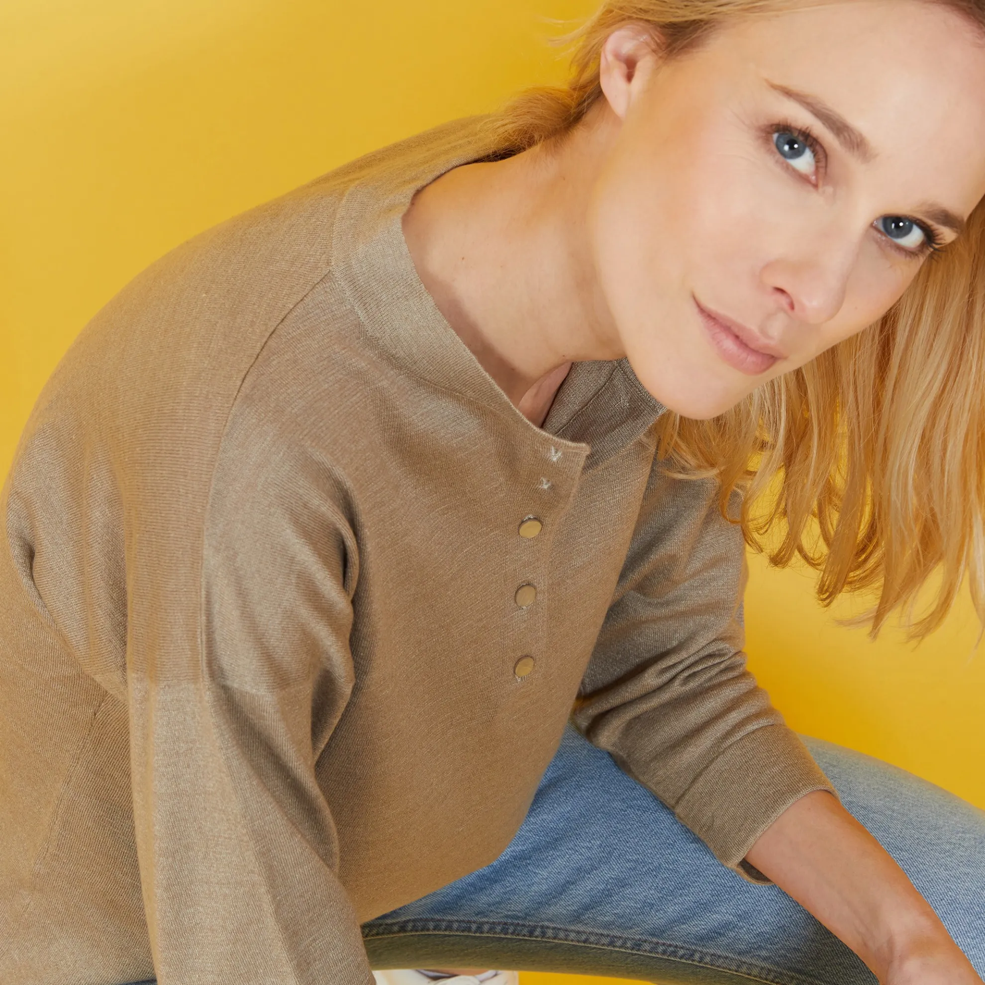 Maison Montagut Pull Col Boutonne En Lin Cachemire - Naza>Femme Pulls