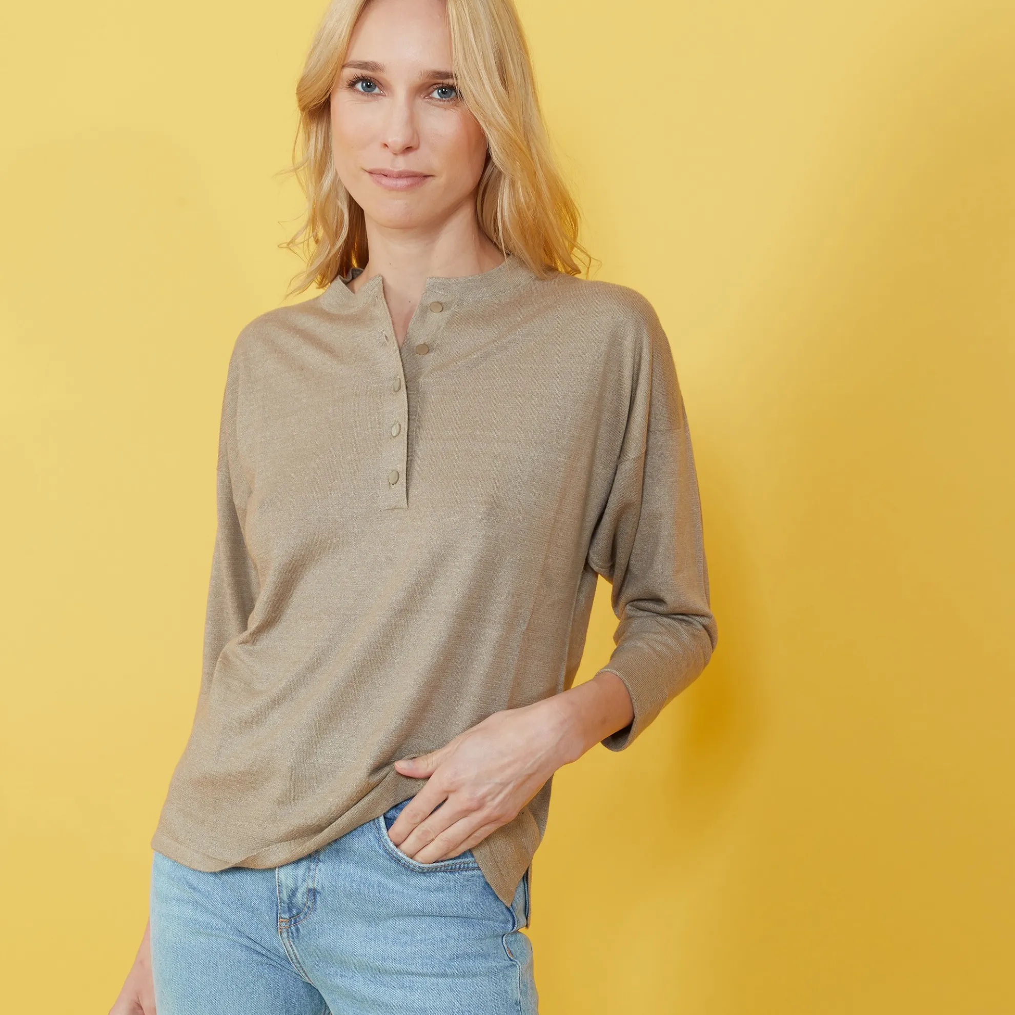 Maison Montagut Pull Col Boutonne En Lin Cachemire - Naza>Femme Pulls