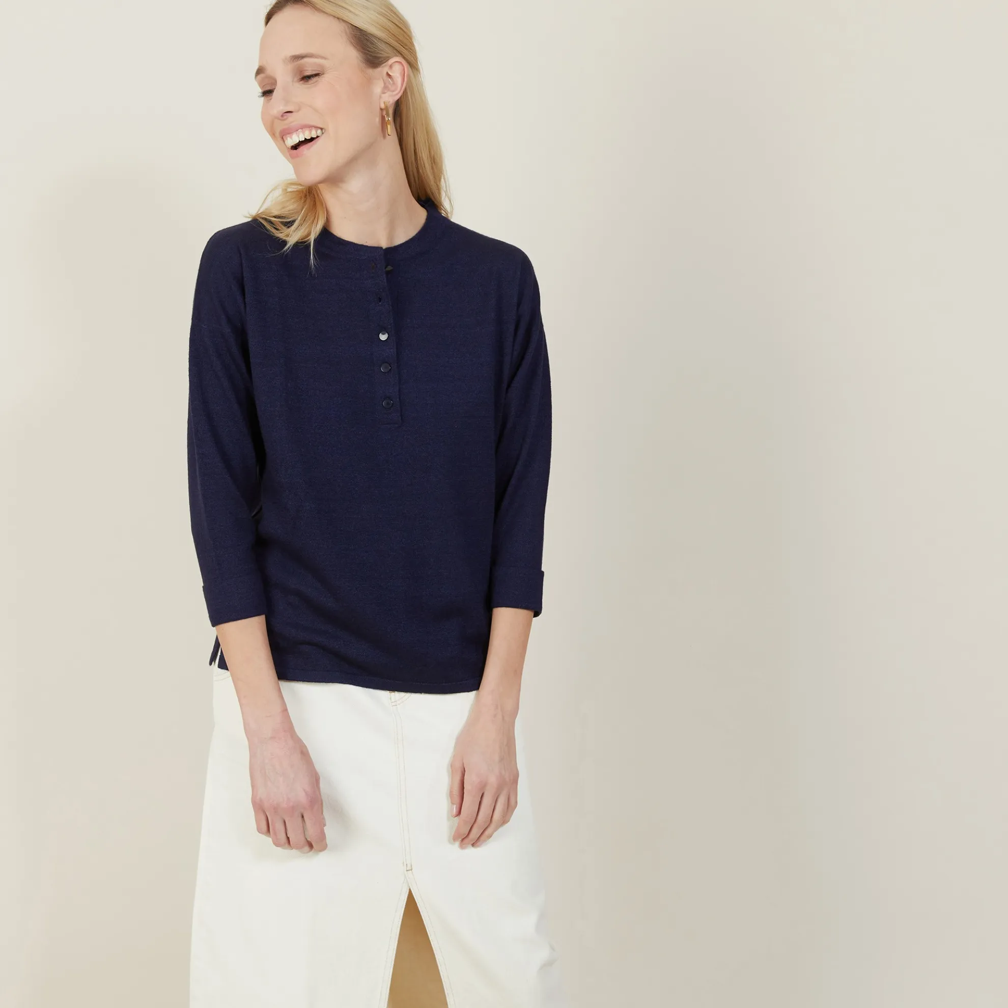 Maison Montagut Pull Col Boutonne En Lin Cachemire - Naza>Femme Pulls