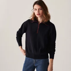 Maison Montagut Pull Col Camionneur Zippe En Grosse Maille - Denise><noscript><img width=