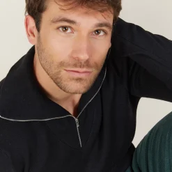 Maison Montagut Pull Col Montant Zippe En Laine Merinos - Mae><noscript><img width=