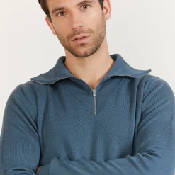 Maison Montagut Pull Col Montant Zippe En Laine Merinos - Mae><noscript><img width=