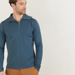 Maison Montagut Pull Col Montant Zippe En Laine Merinos - Mae><noscript><img width=