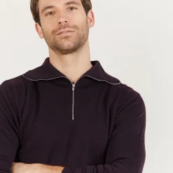 Maison Montagut Pull Col Montant Zippe En Laine Merinos - Mae><noscript><img width=