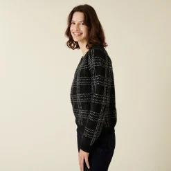 Maison Montagut Pull Col Rond A Carreaux En Laine Alpaga - Carin><noscript><img width=