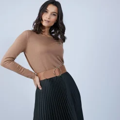 Maison Montagut Pull Col Rond Avec Fentes En Laine Merinos - Betina><noscript><img width=