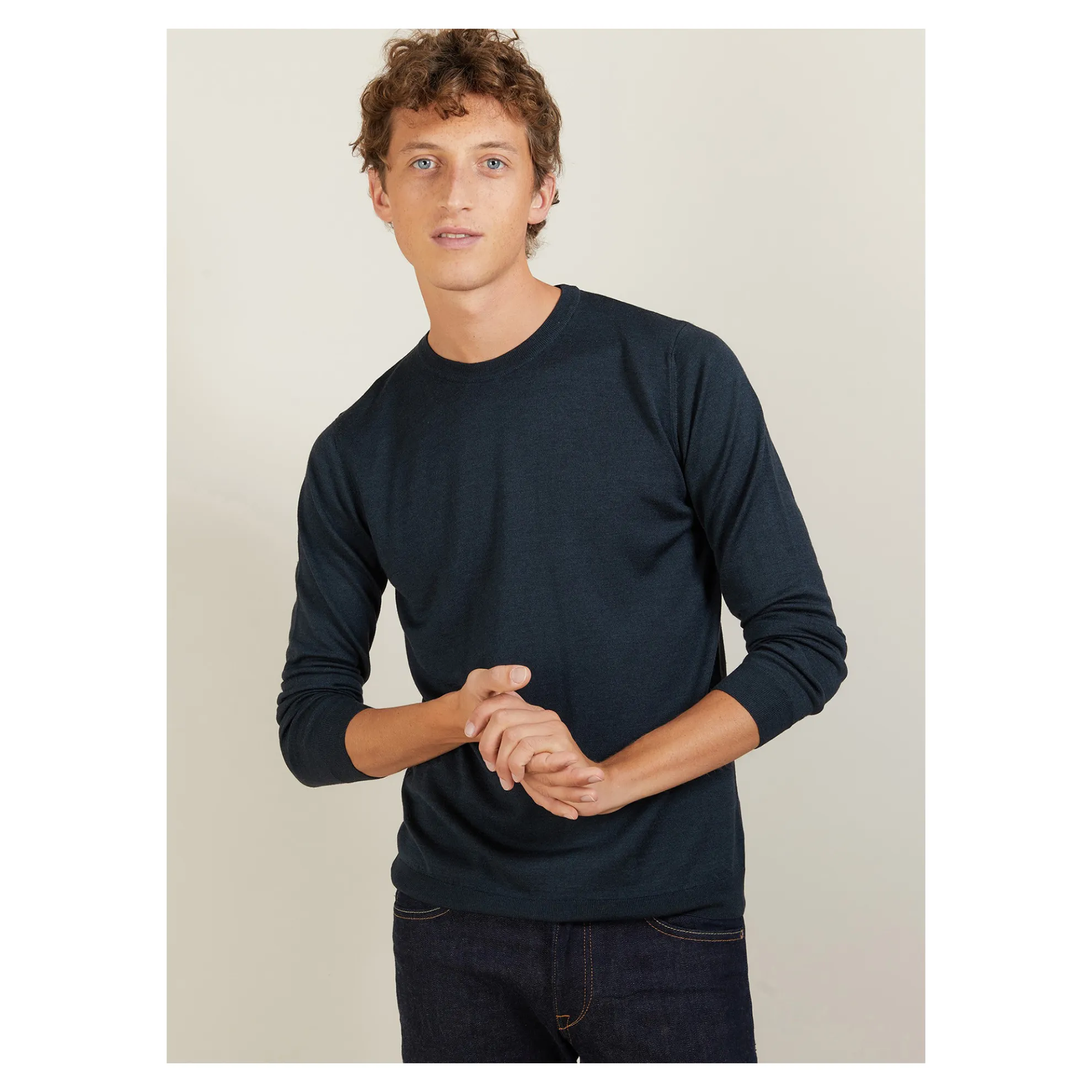 Maison Montagut Pull Col Rond En Laine Et Soie - Barsam>Homme Pulls