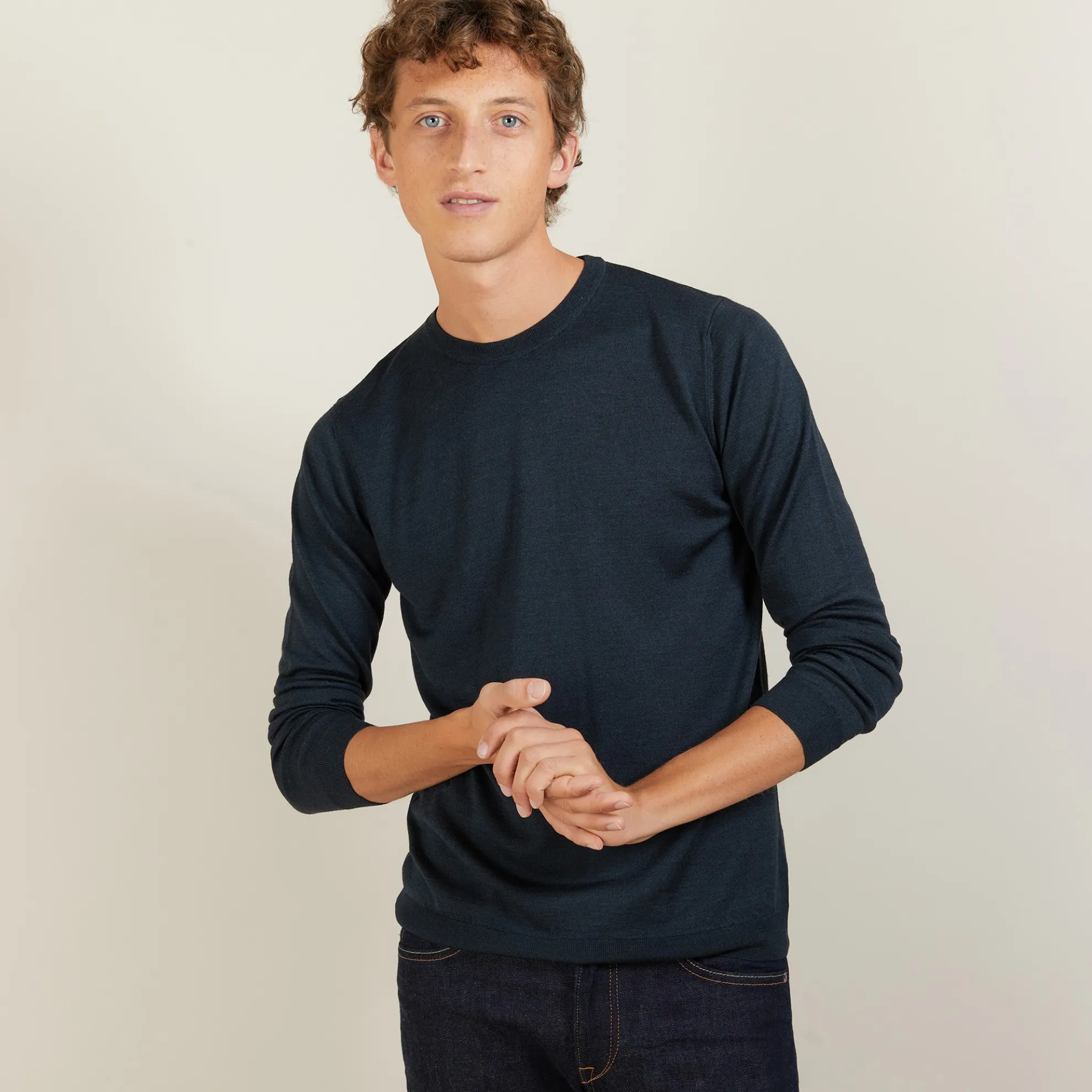 Maison Montagut Pull Col Rond En Laine Et Soie - Barsam>Homme Pulls