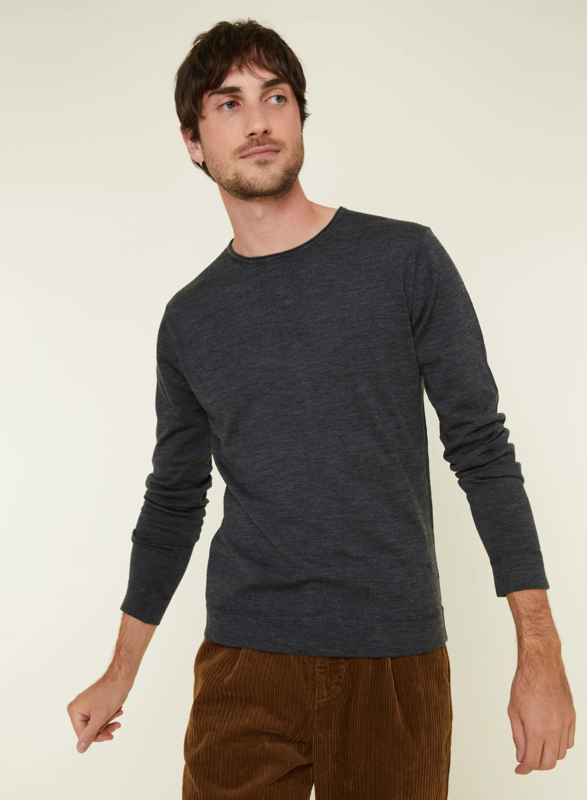 Maison Montagut Pull Col Rond En Laine Merinos Finitions Roulotees - Rythme>Homme Pulls