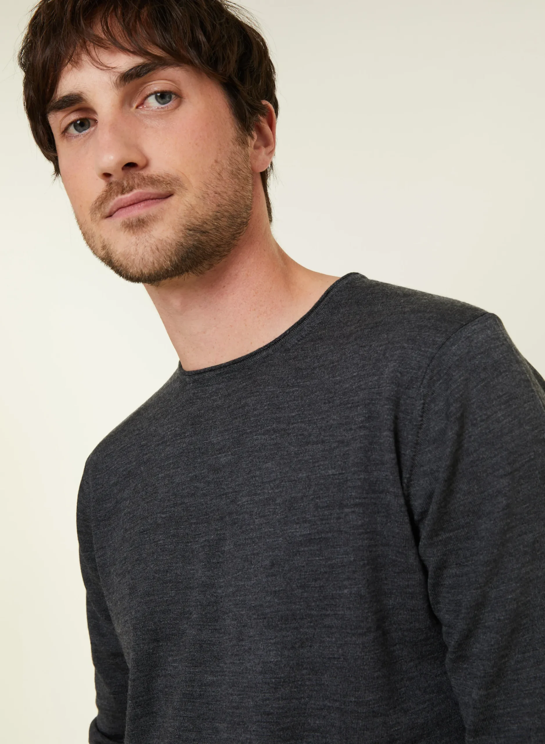 Maison Montagut Pull Col Rond En Laine Merinos Finitions Roulotees - Rythme>Homme Pulls