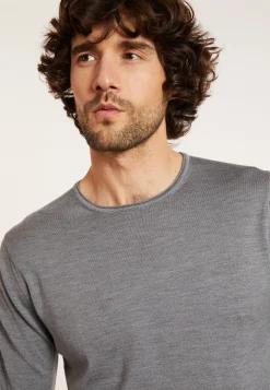 Maison Montagut Pull Col Rond En Laine Merinos Finitions Roulotees - Rythme><noscript><img width=