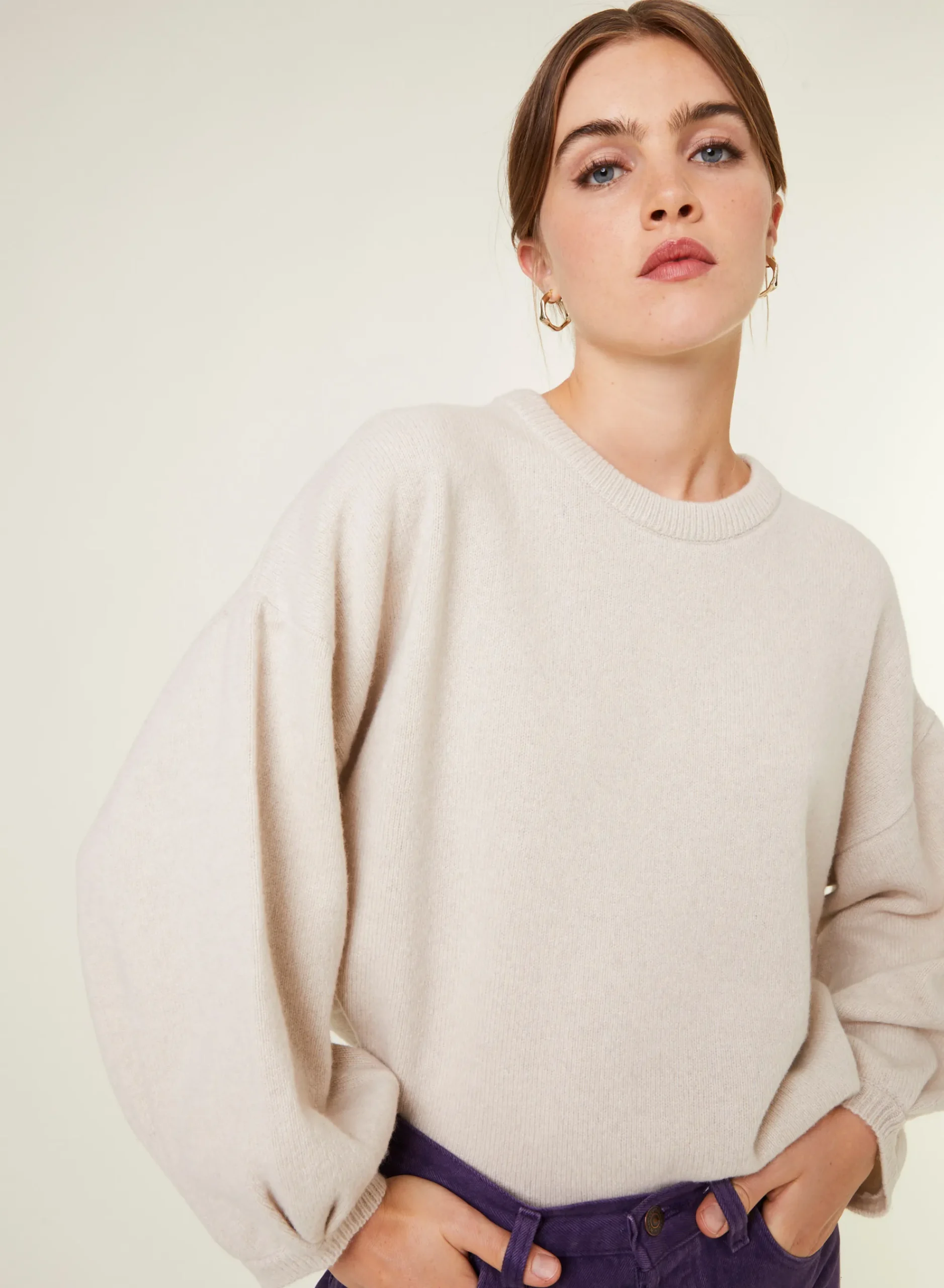 Maison Montagut Pull Col Rond Manches Ballon En Cachemire Melange - Lamara>Femme Pulls