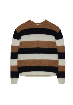 Maison Montagut Pull Col Rond Raye Tricolore En Mohair - Fox>Homme Pulls