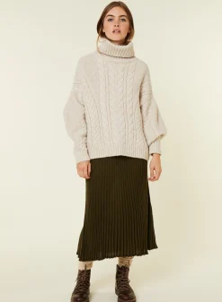 Maison Montagut Pull Col Roule Ample Torsade En Laine Cocon - Gaia><noscript><img width=