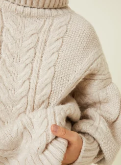 Maison Montagut Pull Col Roule Ample Torsade En Laine Cocon - Gaia><noscript><img width=