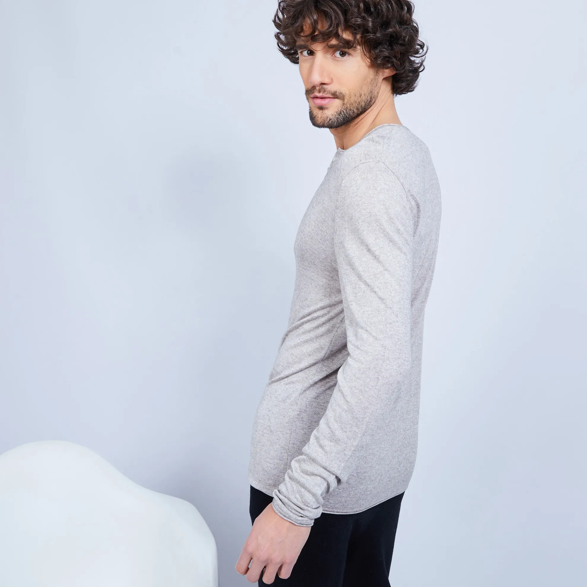 Maison Montagut Pull Col Tunisien En Bambou Cachemire - Honura>Homme Pulls