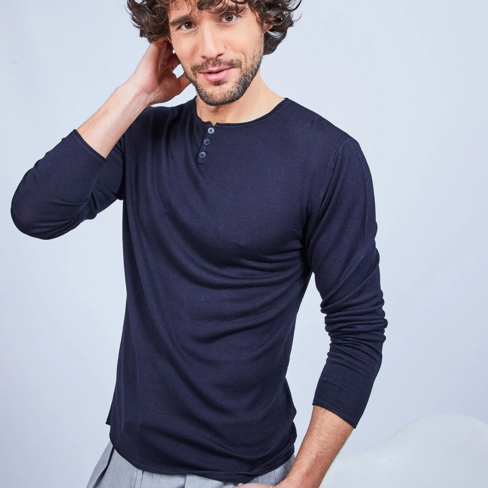 Maison Montagut Pull Col Tunisien En Bambou Cachemire - Honura>Homme Pulls